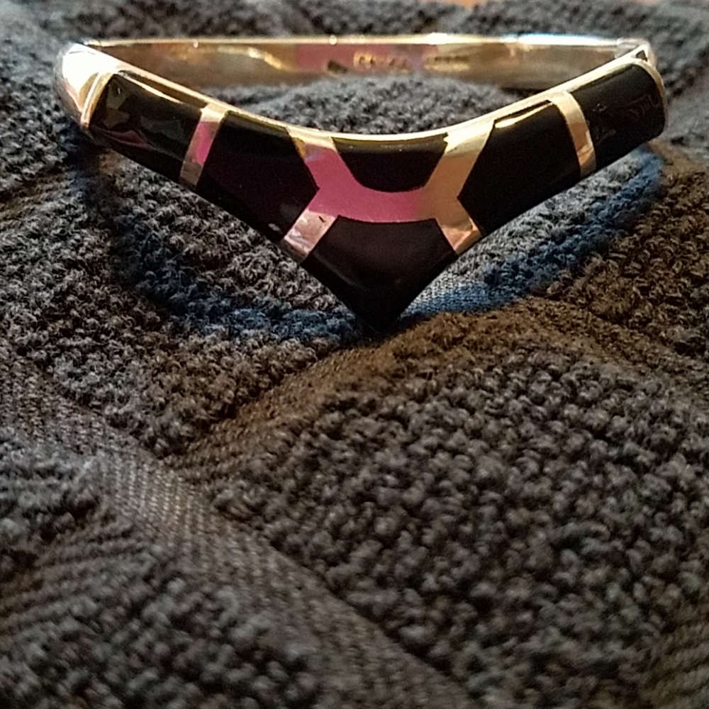 925 Genuine Sterling silver & onyx bracelet with Hinge Closure